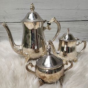Vintage 3 Piece Silver Plated Footed Coffee Tea Pot Set